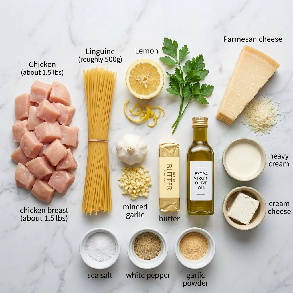 Lemon Garlic Butter Chicken with Creamy Parmesan Linguine