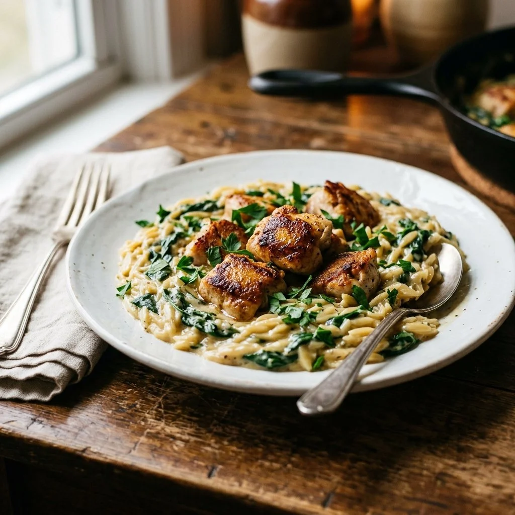 One Skillet Creamy Orzo Chicken