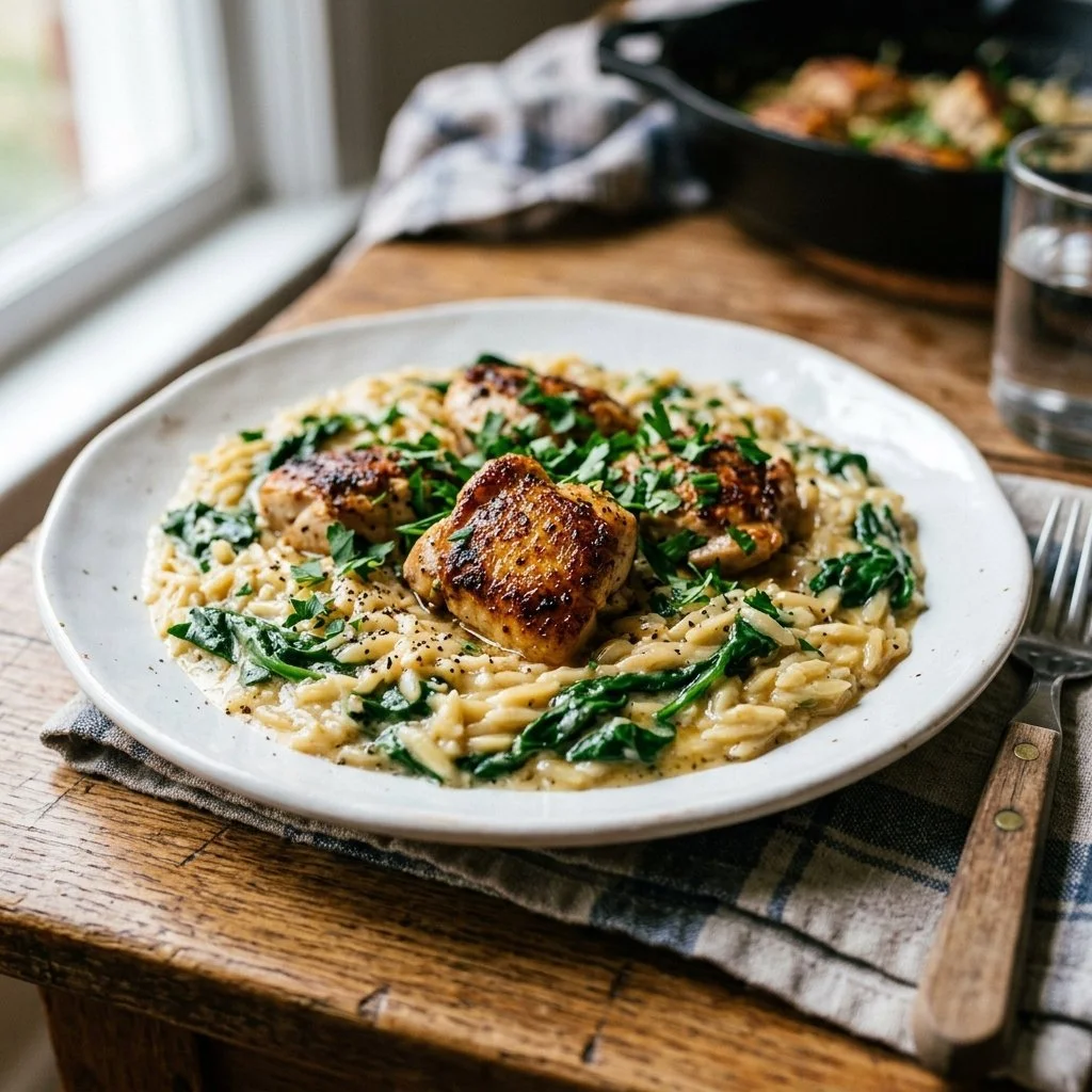 One Skillet Creamy Orzo Chicken