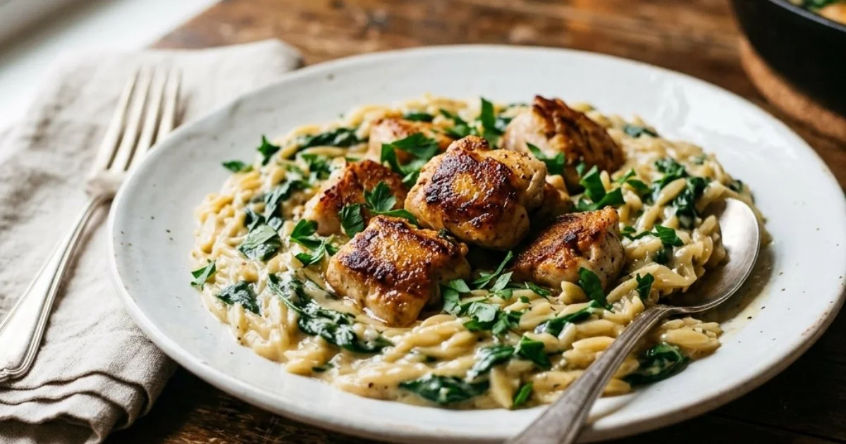 One Skillet Creamy Orzo Chicken