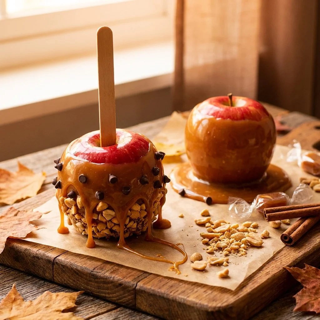 Delicious slow cooker caramel apples drizzled with rich caramel sauce.