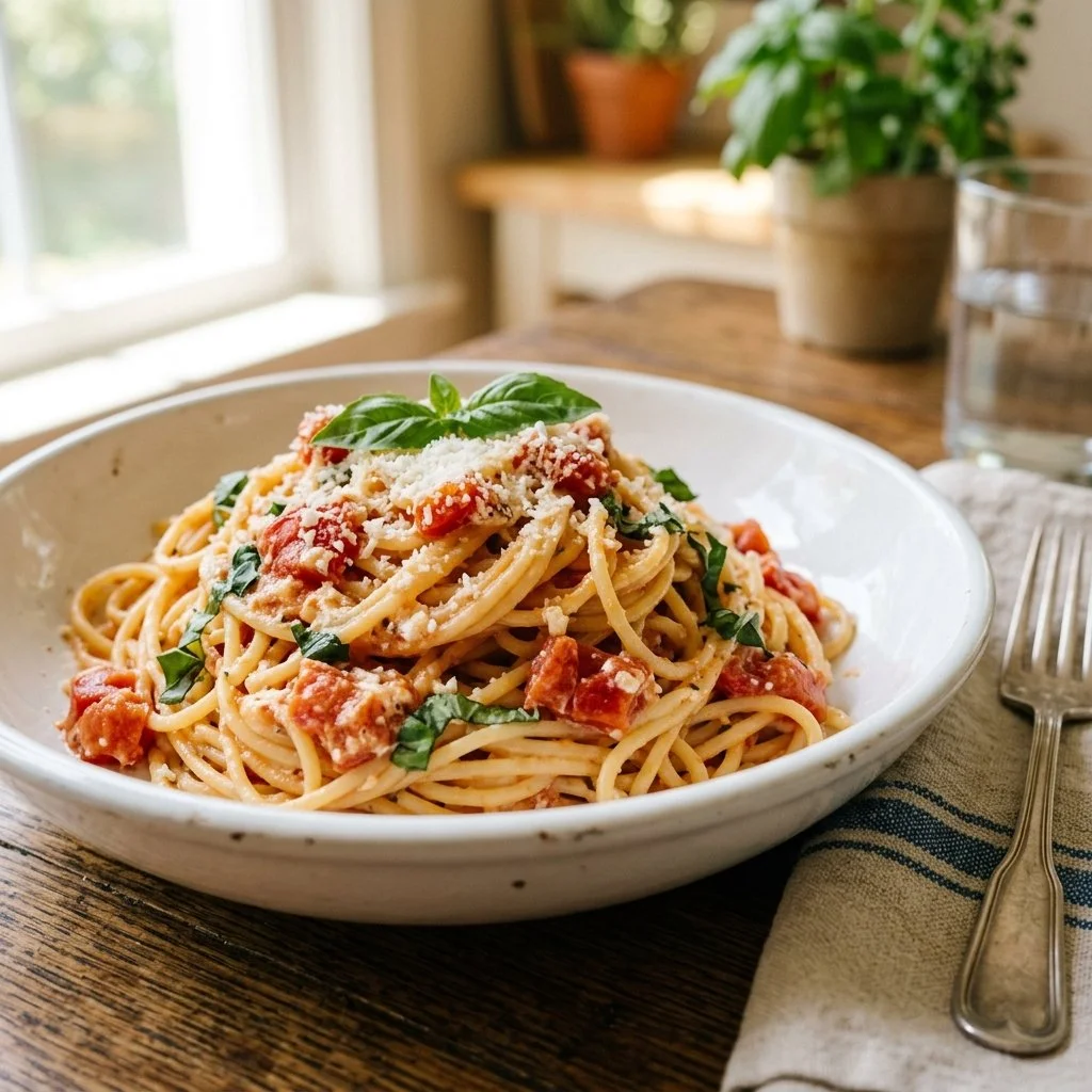 Tomato Basil Pasta with Light Ricotta Cream Sauce