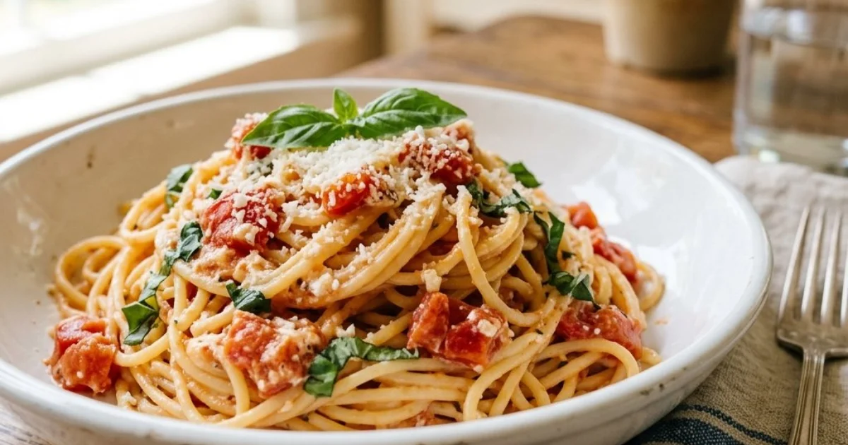 Tomato Basil Pasta with Light Ricotta Cream Sauce