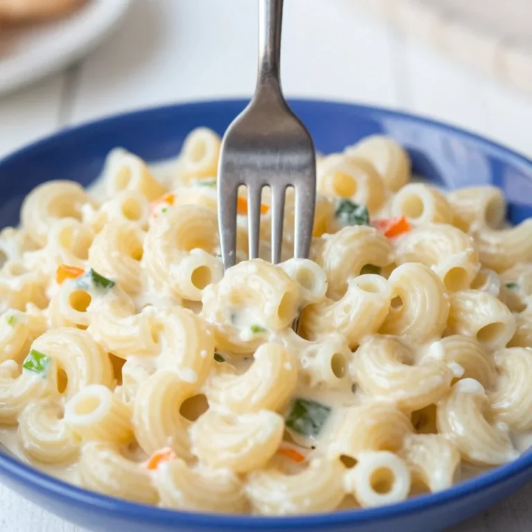 Delicious classic macaroni salad with Hawaiian and Southern flavors served in a bowl.