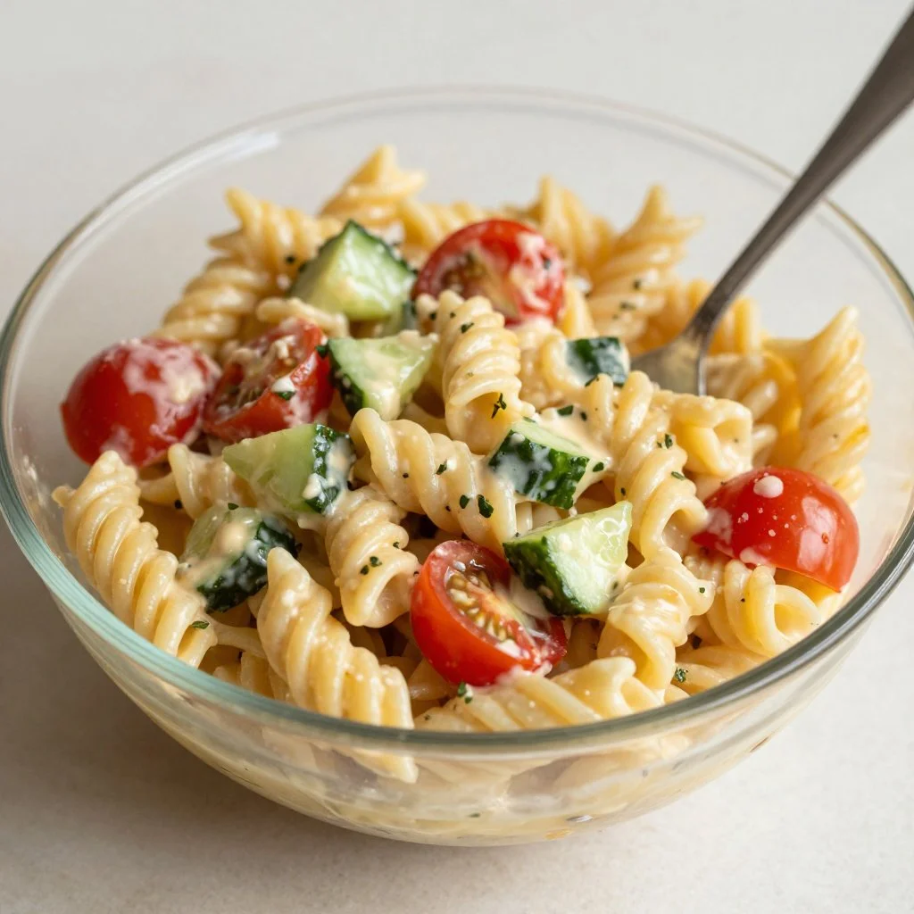 Creamy Pasta Salad Bliss Southern with fresh ingredients and vibrant colors