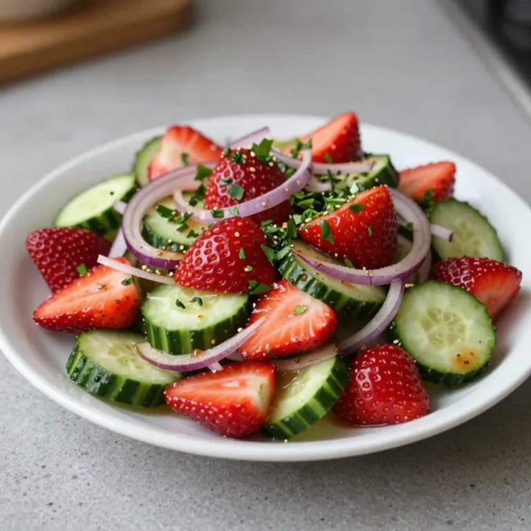 Cucumber Strawberry Salad prepared in a slow cooker, garnished with fresh strawberries and cucumbers.