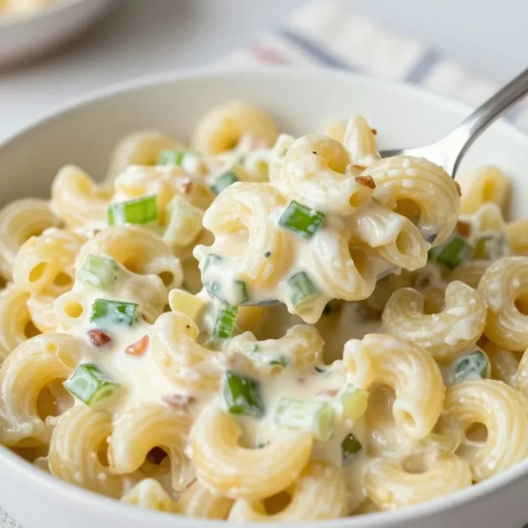 Dolly Parton's nostalgic macaroni salad served in a colorful bowl.