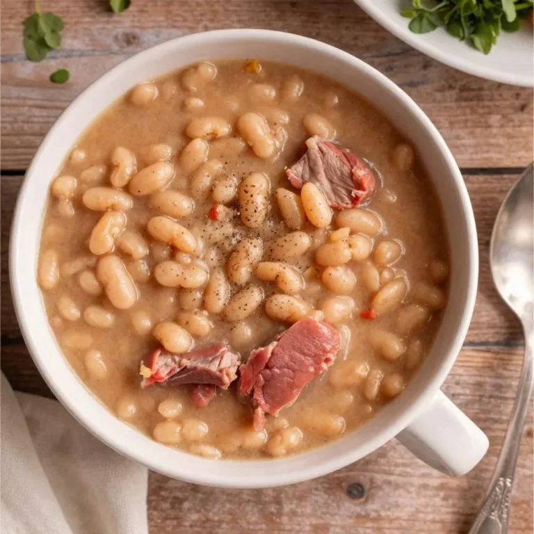 Bowl of traditional Senate Bean Soup with ingredients like beans and ham