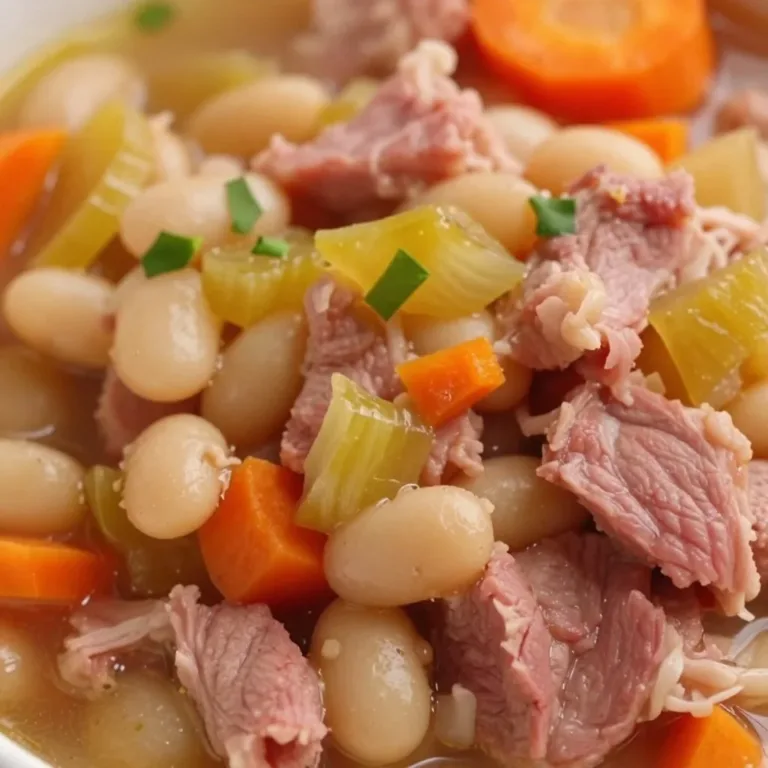 Delicious slow-cooker ham and bean soup served in a bowl