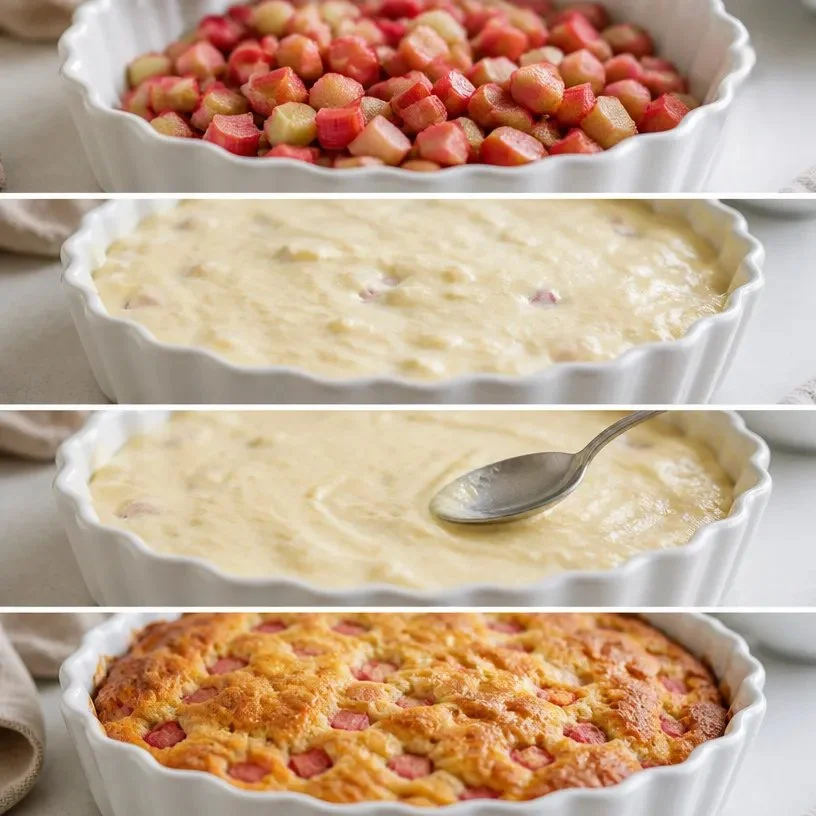 Delicious crustless rhubarb custard pie dolce, perfect for dessert lovers.
