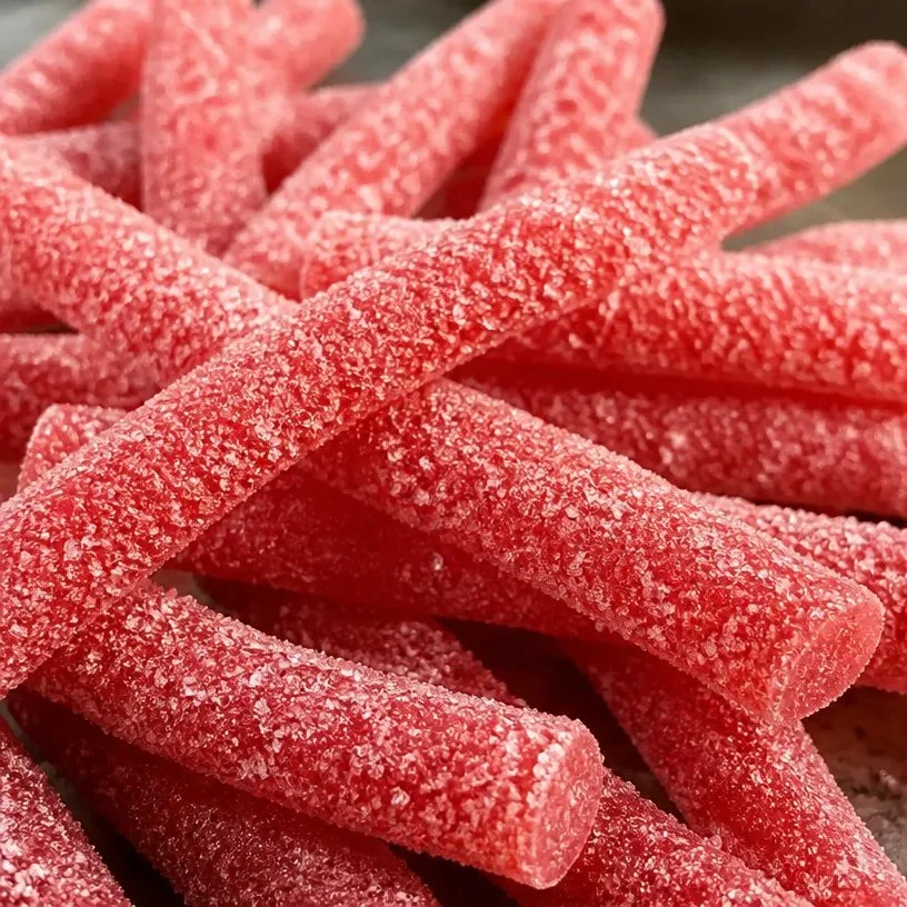 Homemade rhubarb sour belts, a healthy candy treat made from rhubarb