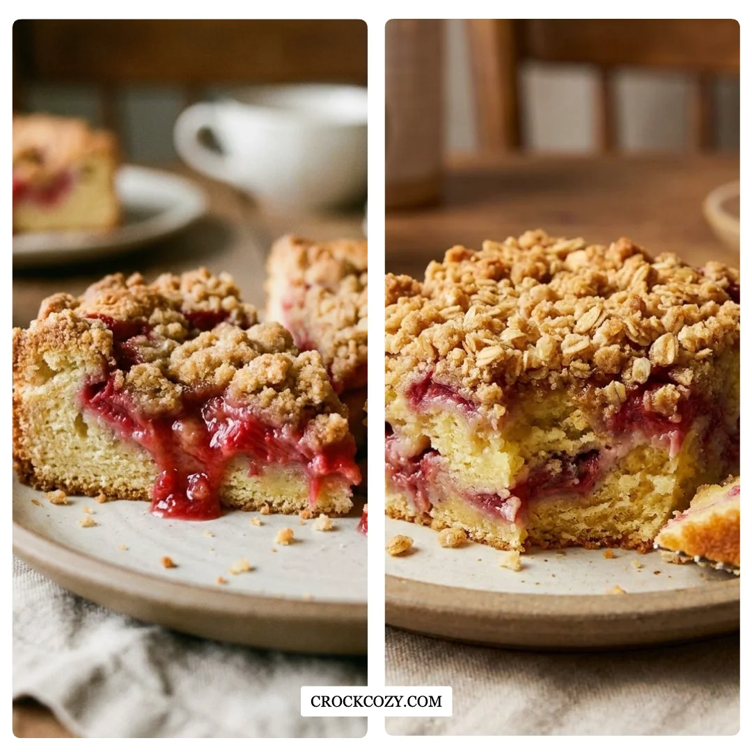 Easy Creamy Rhubarb Dump Cake with Almond Streusel Topping