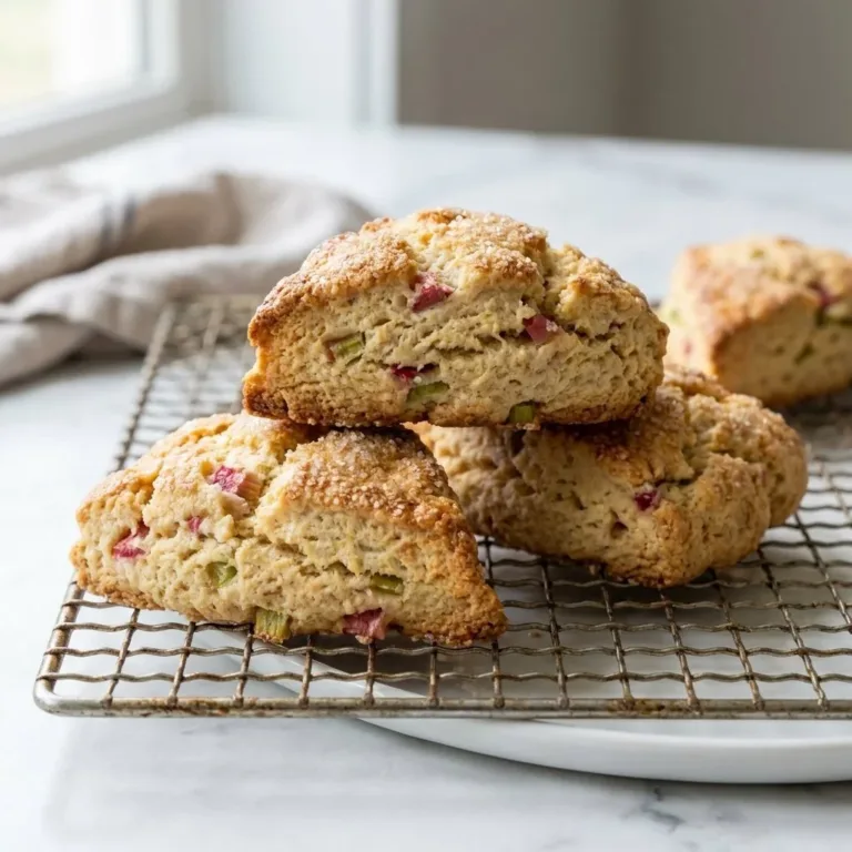 Cozy Crockpot Recipes 1 Freshly baked rhubarb scones with hints of sweet and tart flavors.