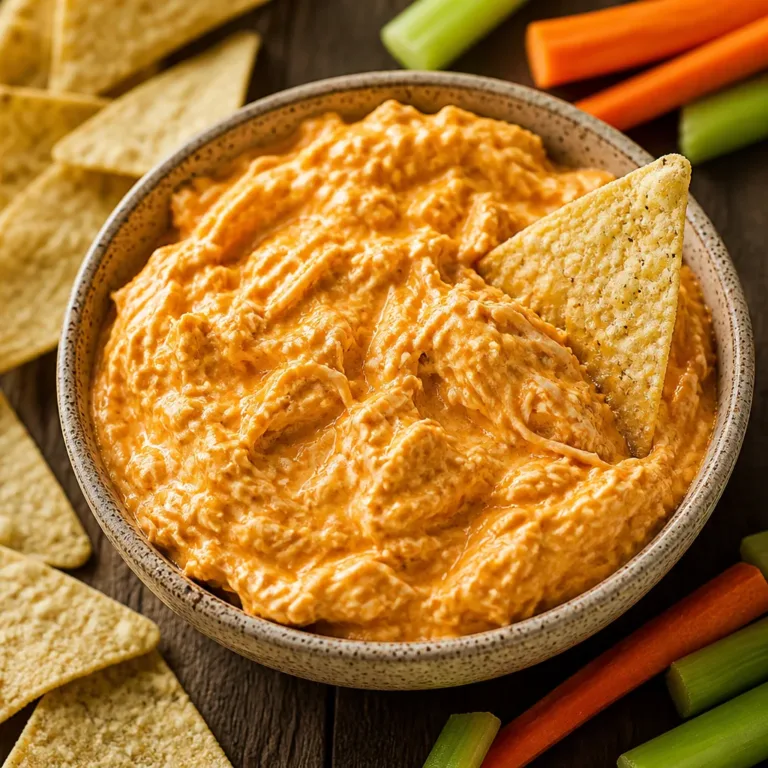 Delicious crockpot buffalo chicken dip made with shredded chicken and cream cheese.
