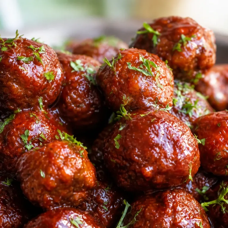 Crockpot meatballs simmering in grape jelly sauce for a delicious appetizer