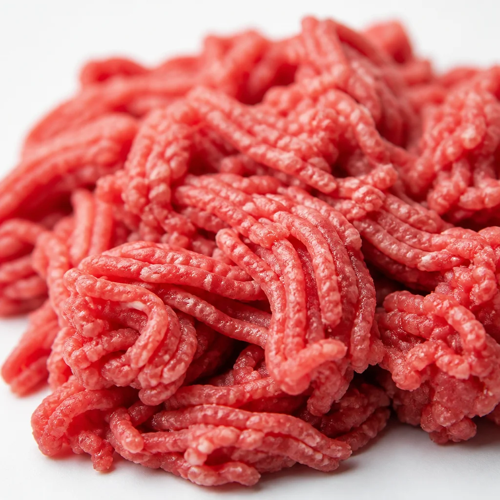 Raw ground sirloin next to ground beef on parchment paper for meal prep.