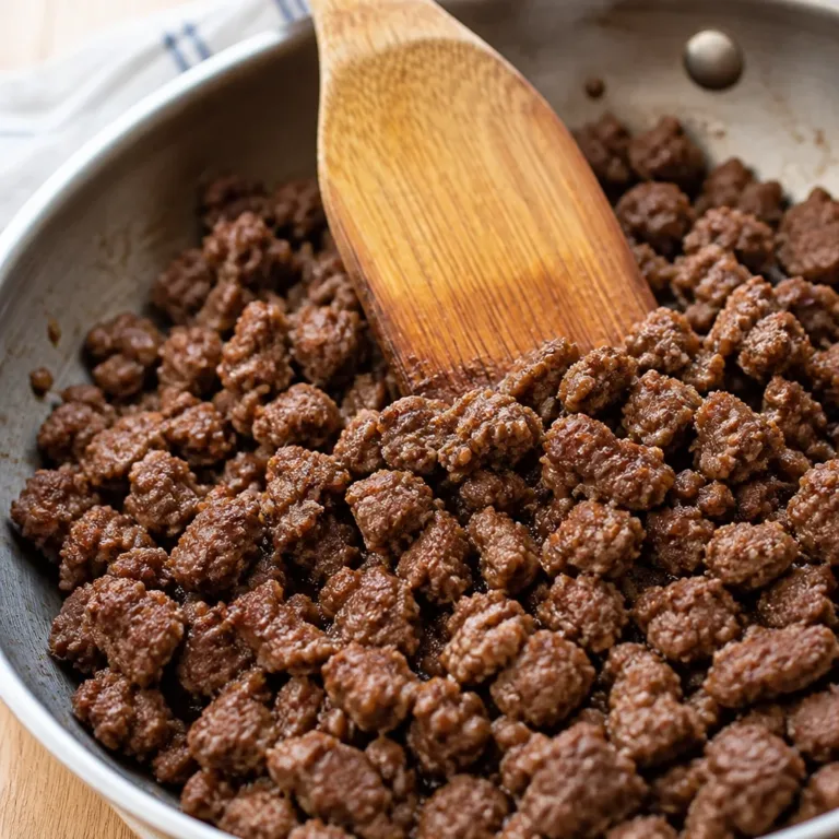 Cooking ground beef on the stove in a skillet, achieving perfect browning.