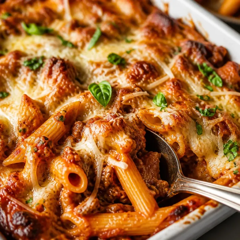 Cozy Crockpot Recipes 2 Delicious baked ziti with ground beef, marinara, and cheesy layers baked to perfection.