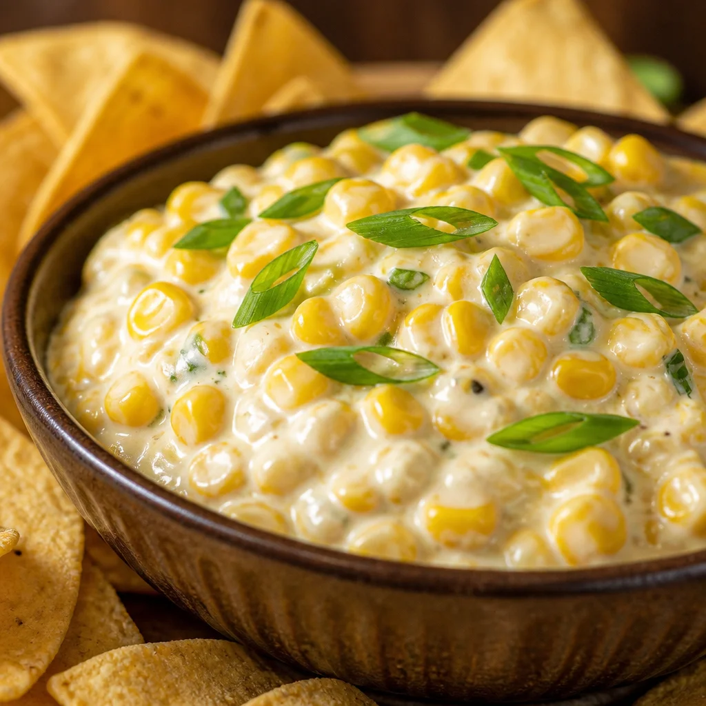 Savor the Flavor: Easy Crockpot Corn Dip Recipe 19 Warm and creamy crockpot corn dip with sweet corn and spices served with chips.