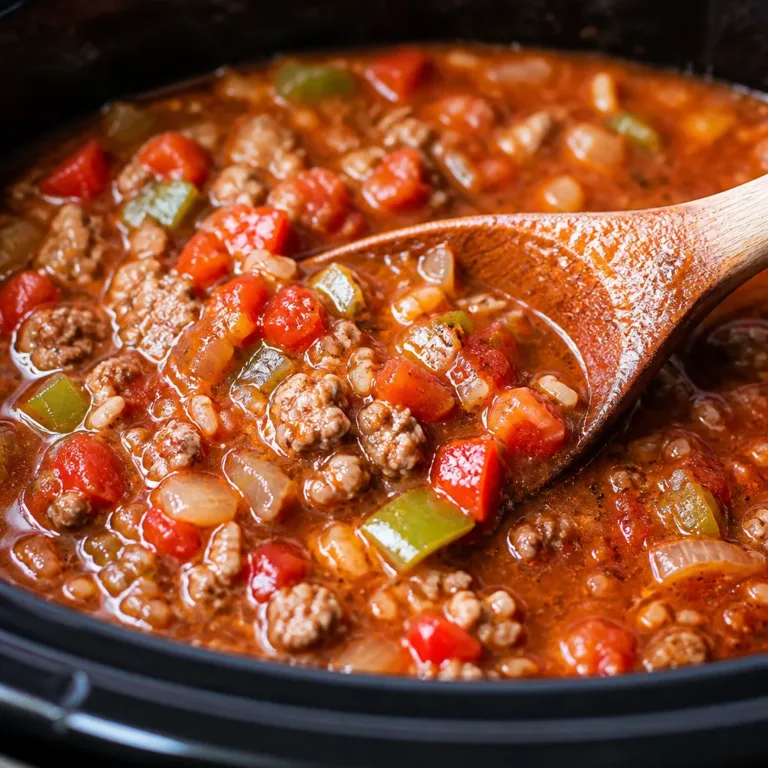 Cozy Crockpot Recipes 1 Bowl of Crockpot Stuffed Pepper Soup with ground beef, peppers, and rice.