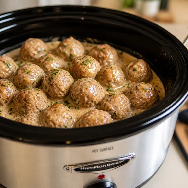 Cozy Crockpot Recipes 1 Creamy Crockpot Swedish Meatballs served over egg noodles, a comforting meal option.
