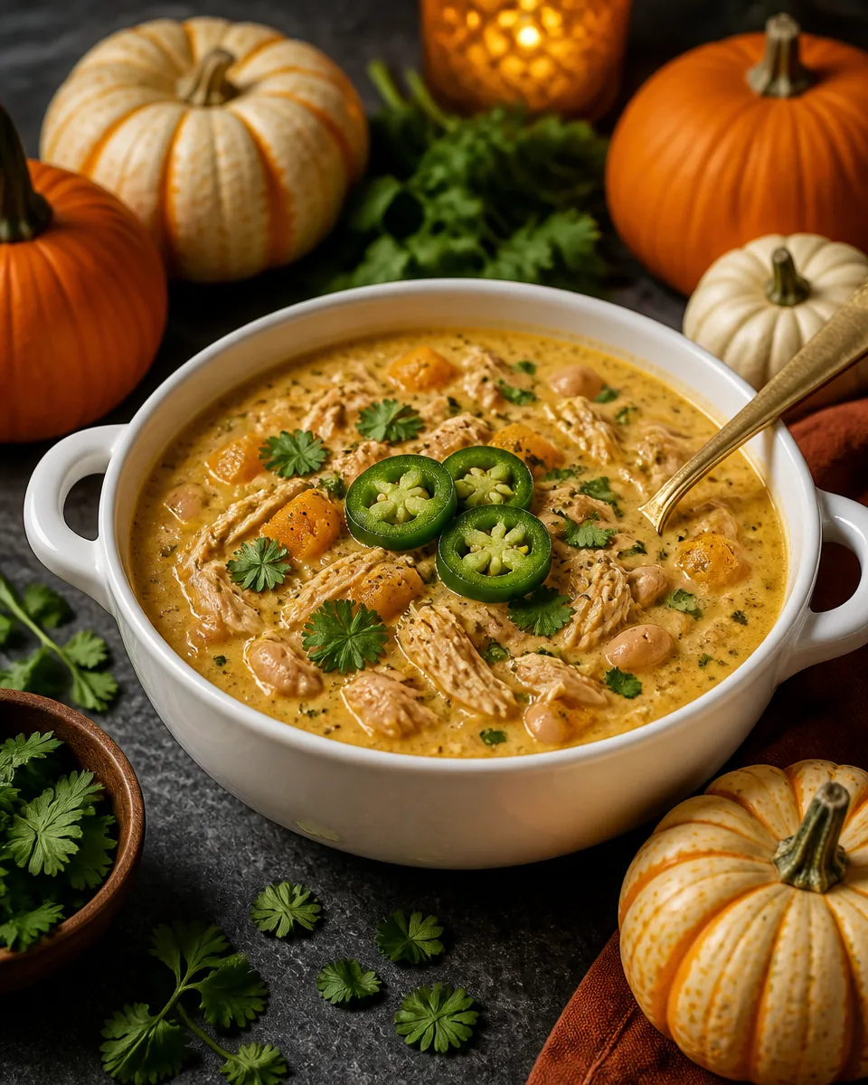 Warm Up with Slow Cooker Pumpkin White Chicken Chili