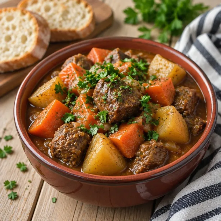 Cozy Crockpot Recipes 1 Delicious crock pot beef stew simmering with vegetables and spices