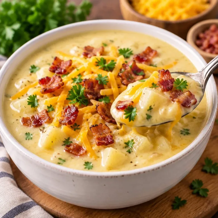 Delicious crockpot potato soup served in a bowl for a cozy meal.