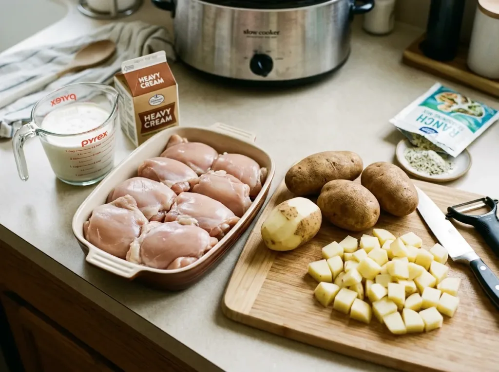 Slow Cooker Creamy Ranch Chicken with Potatoes dish served on a plate