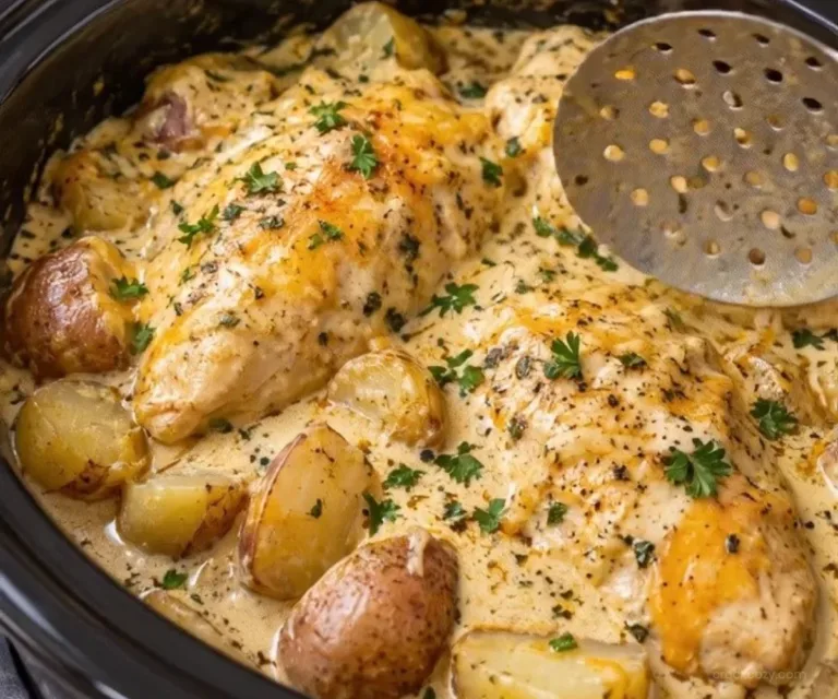 Cozy Crockpot Recipes 4 Creamy Ranch Chicken served with potatoes on a plate