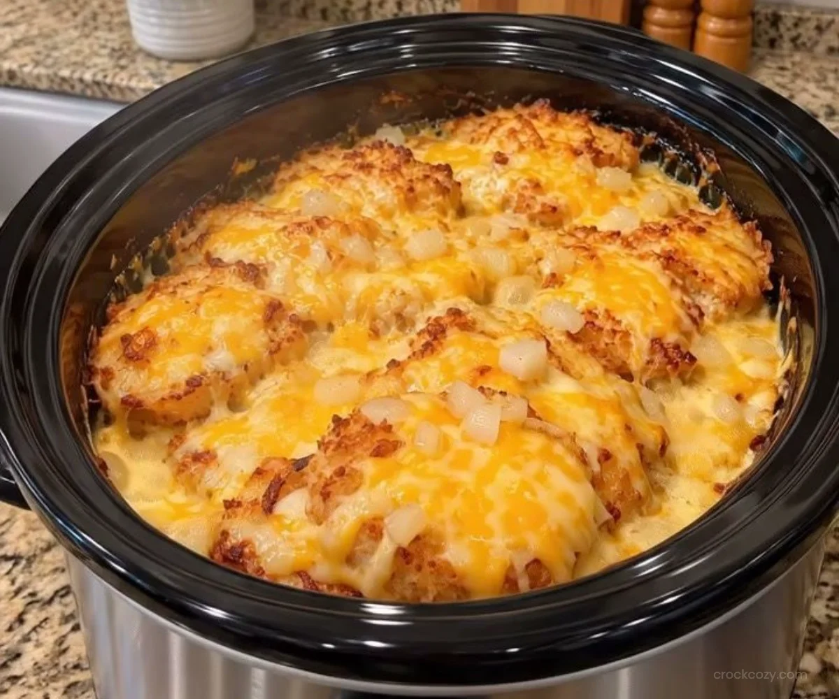 Crock Pot Cheesy Hash Brown Patties Casserole Recipe 15 Crock Pot Cheesy Hash Brown Patties Casserole garnished and ready to serve