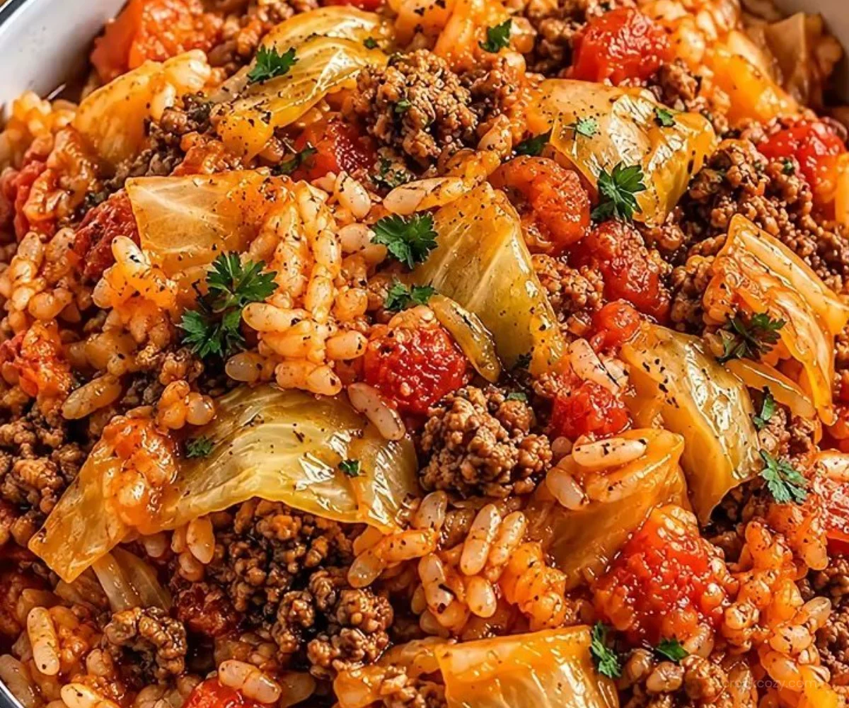 Crockpot Cabbage Roll Casserole Dinner 21 Crockpot Cabbage Roll Casserole served in a bowl with ingredients visible