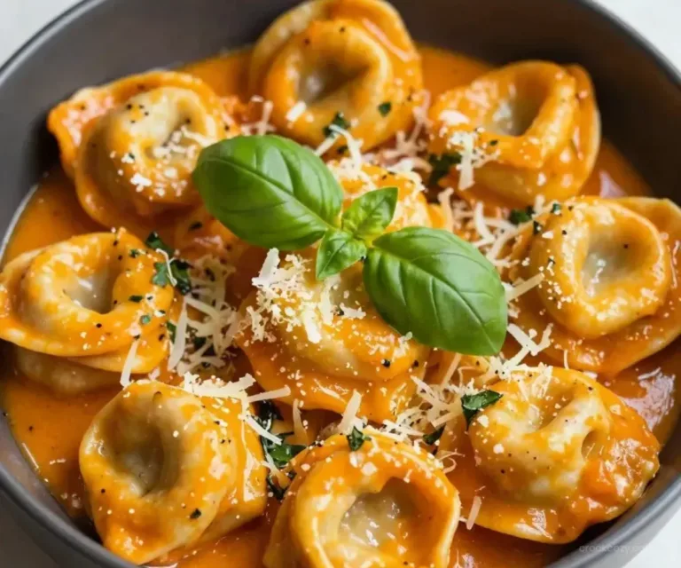 Delicious CrockPot Chicken Tortellini served in a bowl with fresh herbs