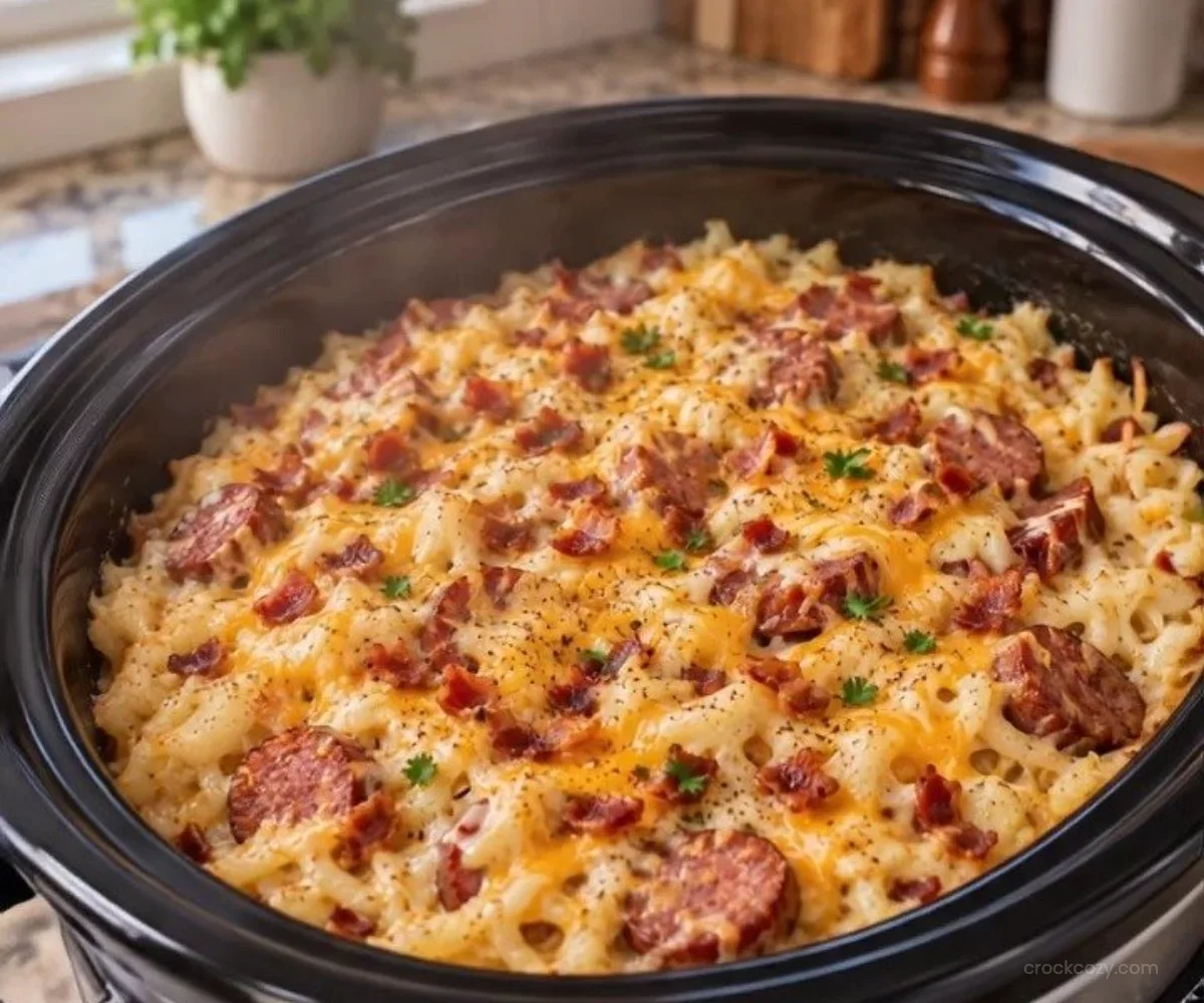 Crockpot Creamy Cheesy Hash Brown Sausage Casserole with Smoked Beef Sausage 15 Crockpot Creamy Cheesy Hash Brown Sausage Casserole with Smoked Beef Sausage