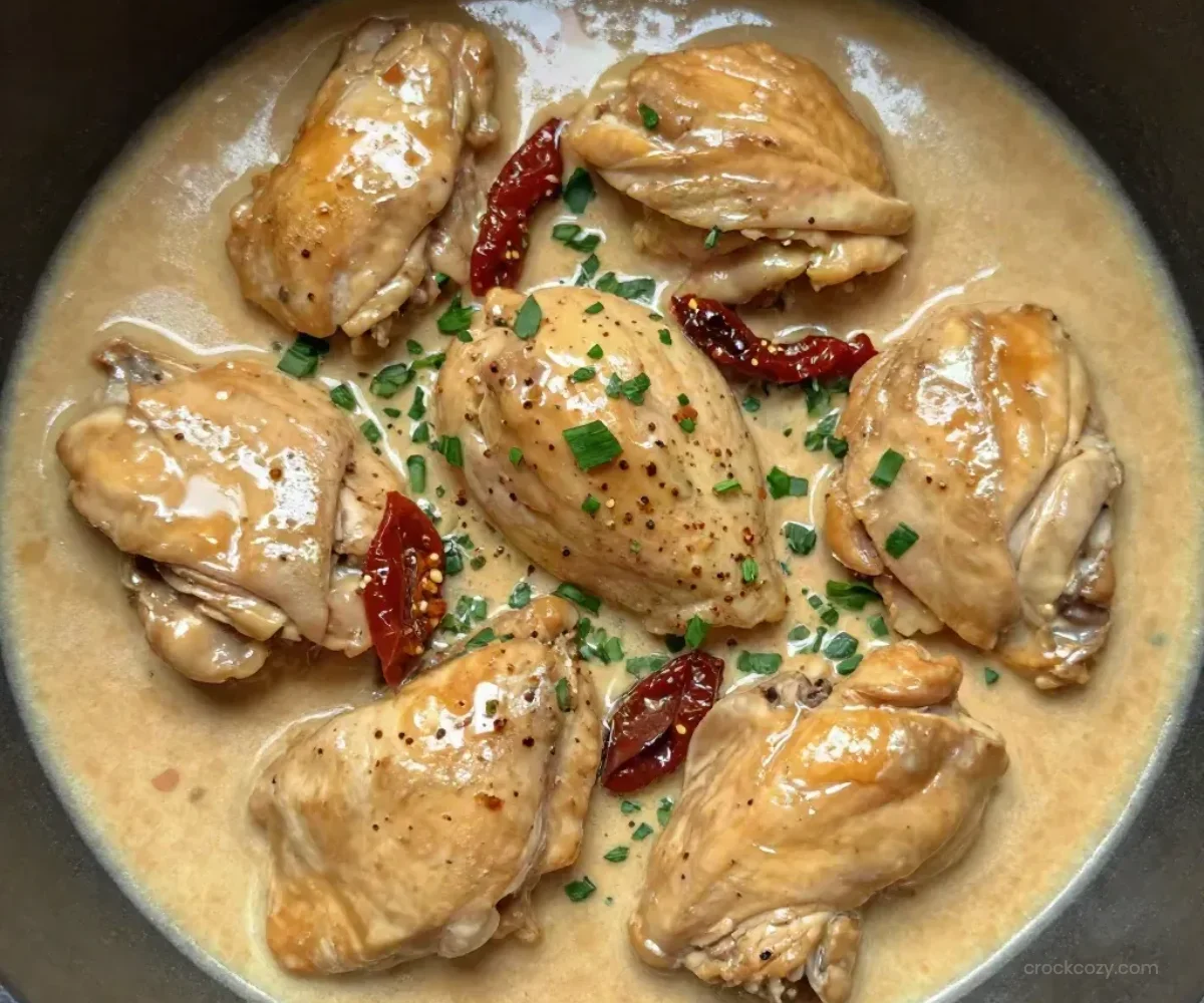 Delicious gluten free crockpot dinner with vibrant vegetables and spices.