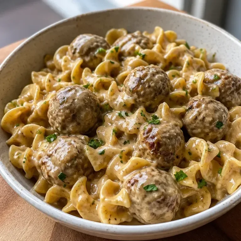 Delicious Instant Pot Swedish Meatballs served with noodles in a creamy sauce.