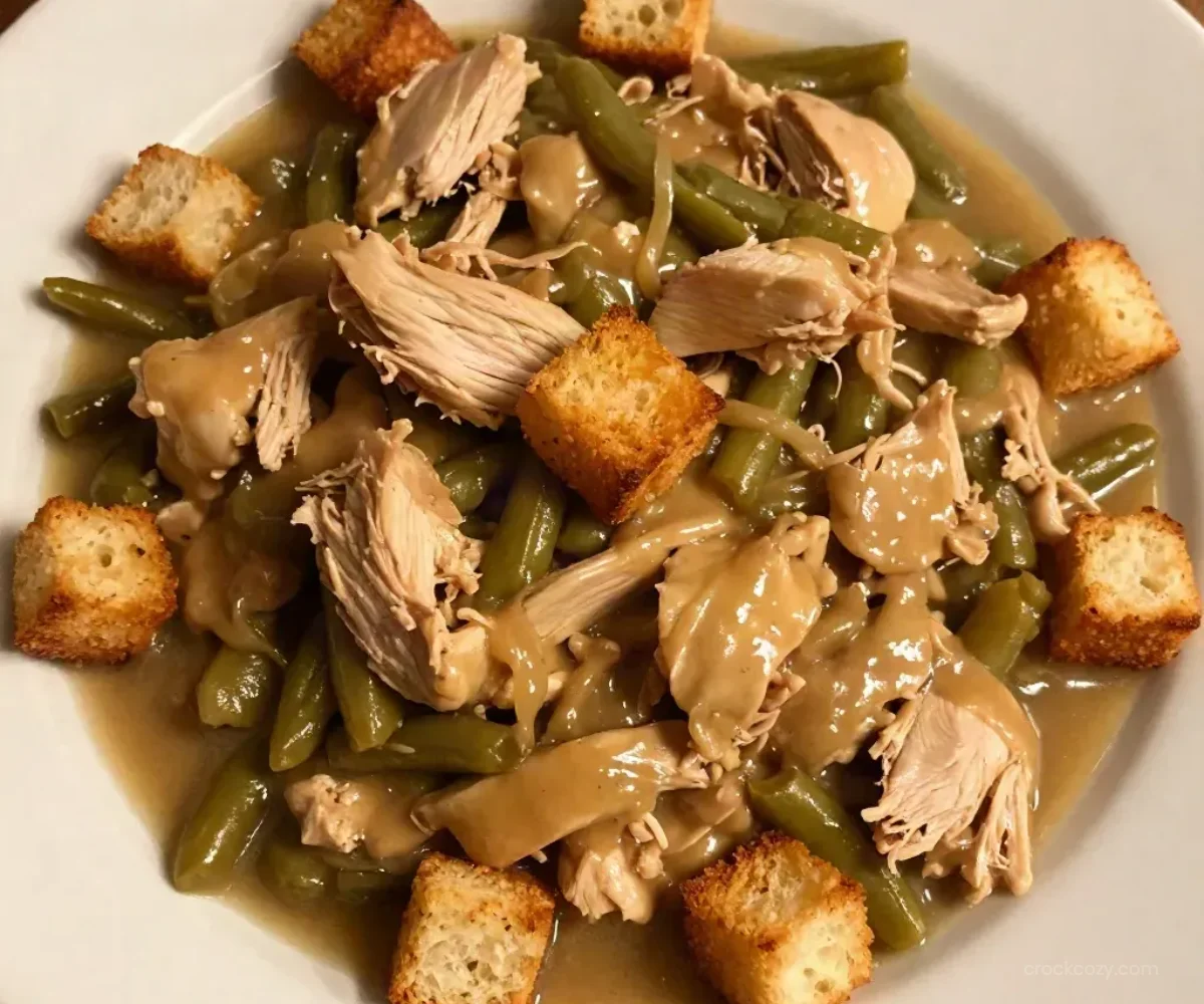 Slow Cooker Chicken and Stuffing 21 Slow cooker chicken and stuffing dish served with herbs and spices.