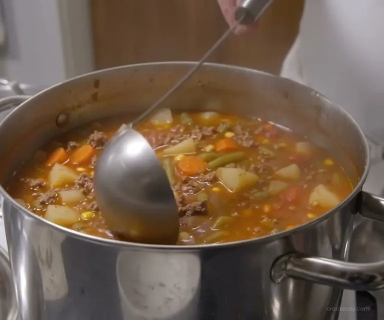 Slow Cooker Classic Ground Beef and Vegetable Soup in a bowl