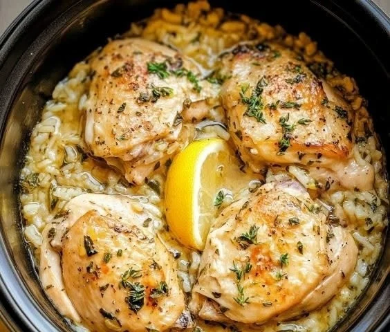 Slow Cooker Lemon Herb Chicken and Rice