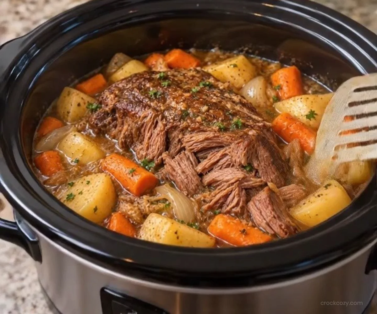 Slow Cooker Pot Roast with Mashed Potatoes and Gravy 20 Delicious slow cooker pot roast served with mashed potatoes and gravy