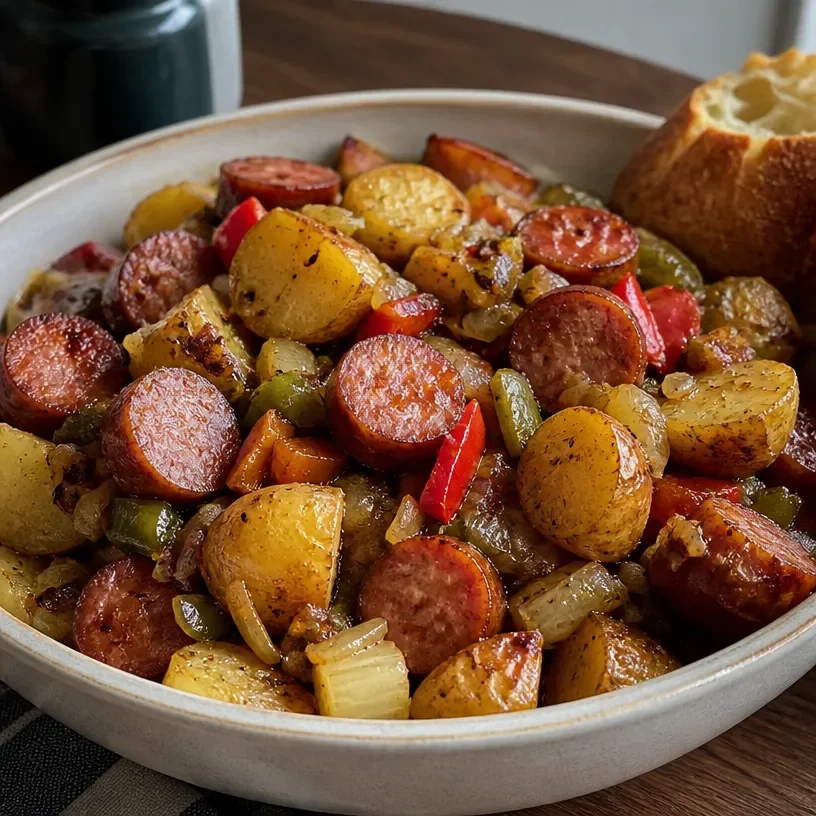 Swamp Potatoes and Sausage Crockpot 22 Crockpot dish featuring swamp potatoes and sausage cooked to perfection.
