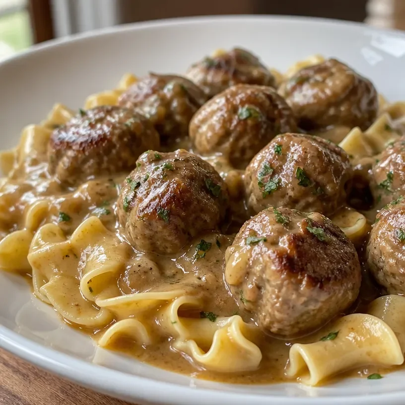 Swedish Meatballs 31 Plate of homemade Swedish Meatballs with creamy sauce and lingonberry