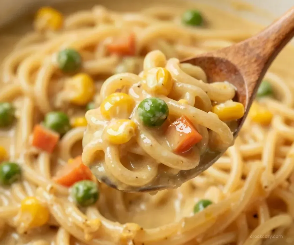 This Crock Pot Chicken Pot Pie Pasta combines tender chicken, creamy sauce, and veggies into one easy slow-cooker meal. … | Crockpot chicken breast recipes easy with pasta, Chicken and pasta crockpot recipes, Chicken pot pie pasta crock pot